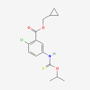 molecular formula C15H18ClNO3S B15178621 Benzoic acid, 2-chloro-5-(((1-methylethoxy)thioxomethyl)amino)-, cyclopropylmethyl ester CAS No. 135813-19-3