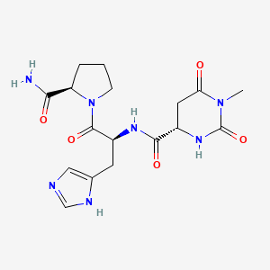 molecular formula C17H23N7O5 B15179390 D-Prolinamide, N-((hexahydro-1-methyl-2,6-dioxo-4-pyrimidinyl)carbonyl)-L-histidyl-, (S)- CAS No. 128111-64-8