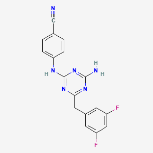 molecular formula C17H12F2N6 B15179982 Benzonitrile, 4-((4-amino-6-((3,5-difluorophenyl)methyl)-1,3,5-triazin-2-yl)amino)- CAS No. 205381-72-2