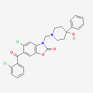 molecular formula C26H22Cl2N2O4 B15180455 2(3H)-Benzoxazolone, 5-chloro-6-(2-chlorobenzoyl)-3-((4-hydroxy-4-phenyl-1-piperidinyl)methyl)- CAS No. 115967-01-6