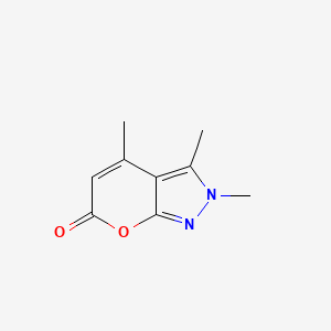 molecular formula C9H10N2O2 B15180504 Pyrano(2,3-c)pyrazol-6-one, 2,3,4-trimethyl- CAS No. 87343-65-5