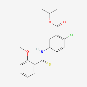 molecular formula C18H18ClNO3S B15180873 Benzoic acid, 2-chloro-5-(((2-methoxyphenyl)thioxomethyl)amino)-, 1-methylethyl ester CAS No. 135812-56-5