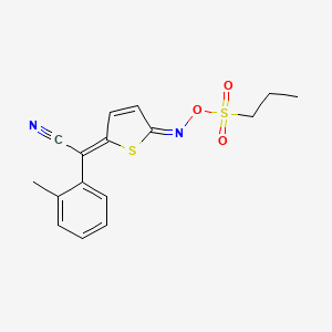 molecular formula C16H16N2O3S2 B15181188 Benzeneacetonitrile, 2-methyl-alpha-(5-(((propylsulfonyl)oxy)imino)-2(5H)-thienylidene)- CAS No. 282713-83-1