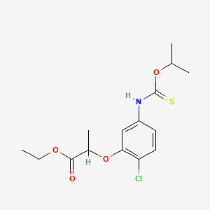molecular formula C15H20ClNO4S B15181418 Propanoic acid, 2-(2-chloro-5-(((1-methylethoxy)thioxomethyl)amino)phenoxy)-, ethyl ester CAS No. 165549-93-9