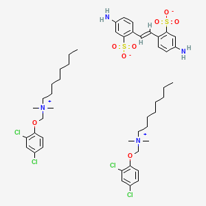 molecular formula C48H68Cl4N4O8S2 B15181608 Bis(((2,4-dichlorophenoxy)methyl)dimethyloctylammonium) 4,4'-diaminostilbene-2,2'-disulphonate CAS No. 93840-59-6