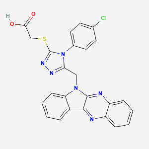 molecular formula C25H17ClN6O2S B15181654 Acetic acid, ((1-(4-chlorophenyl)-5-((6H-indolo(2,3-b)quinoxalin-6-yl)methyl)-1H-1,3,4-triazol-2-yl)thio)- CAS No. 116989-78-7