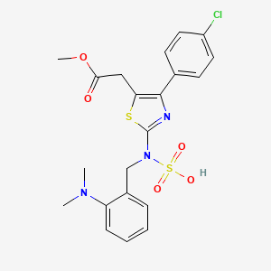 molecular formula C21H22ClN3O5S2 B15181662 Thiazole-5-acetic acid, 4-(p-chlorophenyl)-2-(o-dimethylamino-alpha-sulfobenzylamino)-, methyl ester CAS No. 102367-78-2