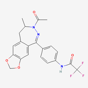 molecular formula C21H18F3N3O4 B15181946 Acetamide, N-(4-(7-acetyl-8,9-dihydro-8-methyl-7H-1,3-dioxolo(4,5-h)(2,3)benzodiazepin-5-yl)phenyl)-2,2,2-trifluoro- CAS No. 143691-80-9