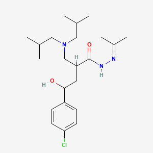 molecular formula C22H36ClN3O2 B15182071 Benzenebutanoic acid, alpha-((bis(2-methylpropyl)amino)methyl)-4-chloro-gamma-hydroxy-, (1-methylethylidene)hydrazide CAS No. 124500-16-9