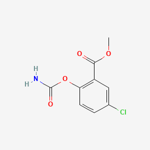 molecular formula C9H8ClNO4 B15182101 Benzoic acid, 2-((aminocarbonyl)oxy)-5-chloro-, methyl ester CAS No. 88599-37-5