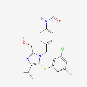 molecular formula C22H23Cl2N3O2S B15182295 Acetamide, N-(4-((5-((3,5-dichlorophenyl)thio)-2-(hydroxymethyl)-4-(1-methylethyl)-1H-imidazol-1-yl)methyl)phenyl)- CAS No. 178980-10-4