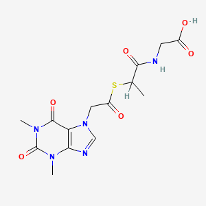 molecular formula C14H17N5O6S B15182317 N-[2-[[(1,2,3,6-Tetrahydro-1,3-dimethyl-2,6-dioxo-7H-purin-7-YL)acetyl]thio]-1-oxopropyl]glycine CAS No. 94088-02-5