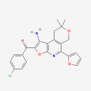 molecular formula C23H19ClN2O4 B15182527 Methanone, (1-amino-5-(2-furanyl)-8,9-dihydro-8,8-dimethyl-6H-furo(2,3-b)pyrano(4,3-d)pyridin-2-yl)(4-chlorophenyl)- CAS No. 172985-29-4