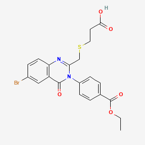 molecular formula C21H19BrN2O5S B15182673 Benzoic acid, 4-(6-bromo-2-(((2-carboxyethyl)thio)methyl)-4-oxo-3(4H)-quinazolinyl)-, 1-ethyl ester CAS No. 155104-13-5