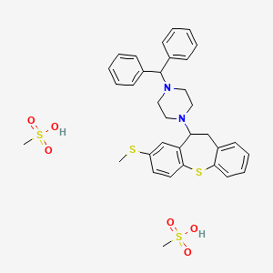 molecular formula C34H40N2O6S4 B15182694 Piperazine, 1-(10,11-dihydro-8-(methylthio)dibenzo(b,f)thiepin-10-yl)-4-(diphenylmethyl)-, dimethanesulfonate, hemihydrate CAS No. 121943-15-5