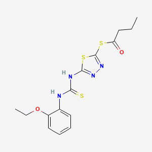 molecular formula C15H18N4O2S3 B15182713 Butanethioic acid, S-(5-((((2-ethoxyphenyl)amino)thioxomethyl)amino)-1,3,4-thiadiazol-2-yl) ester CAS No. 86910-96-5