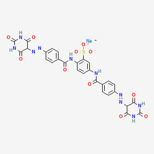 molecular formula C28H19N10NaO11S B15182766 Sodium 2,5-bis(4-((hexahydro-2,4,6-trioxo-5-pyrimidinyl)azo)benzamido)benzenesulphonate CAS No. 83221-44-7