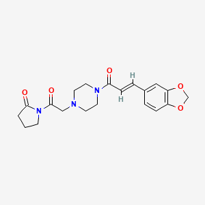 molecular formula C20H23N3O5 B15182820 Piperazine, 1-(3-(1,3-benzodioxol-5-yl)-1-oxo-2-propenyl)-4-(2-oxo-2-(2-oxo-1-pyrrolidinyl)ethyl)-, (E)- CAS No. 97167-57-2