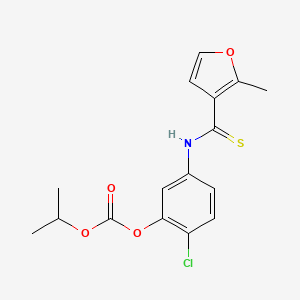 molecular formula C16H16ClNO4S B15182840 Carbonic acid, 2-chloro-5-(((2-methyl-3-furanyl)thioxomethyl)amino)phenyl 1-methylethyl ester CAS No. 178870-52-5