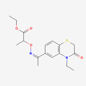 molecular formula C17H22N2O4S B15182916 Propanoic acid, 2-(((1-(4-ethyl-3,4-dihydro-3-oxo-2H-1,4-benzothiazin-6-yl)ethylidene)amino)oxy)-, ethyl ester CAS No. 91119-89-0