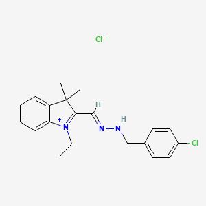 molecular formula C20H23ClN3.Cl<br>C20H23Cl2N3 B15182947 2-(((4-Chlorophenyl)methylhydrazono)methyl)-1-ethyl-3,3-dimethyl-3H-indolium chloride CAS No. 73718-63-5