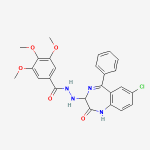 molecular formula C25H23ClN4O5 B15182980 Benzoic acid, 3,4,5-trimethoxy-, 2-(7-chloro-2,3-dihydro-2-oxo-5-phenyl-1H-1,4-benzodiazepin-3-yl)hydrazide CAS No. 84044-29-1