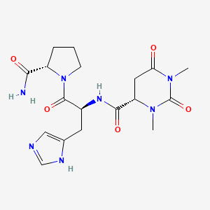 molecular formula C18H25N7O5 B15183062 L-Prolinamide, N-((hexahydro-1,3-dimethyl-2,6-dioxo-4-pyrimidinyl)carbonyl)-L-histidyl-, (S)-, hemihydrate CAS No. 128056-17-7