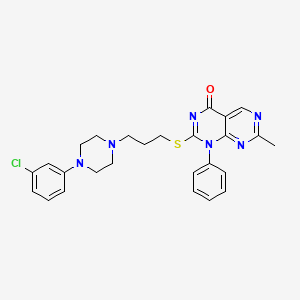 molecular formula C26H27ClN6OS B15183229 Pyrimido(4,5-d)pyrimidin-4(1H)-one, 2-((3-(4-(3-chlorophenyl)-1-piperazinyl)propyl)thio)-7-methyl-1-phenyl- CAS No. 142287-38-5