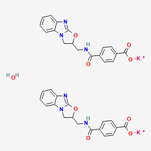 molecular formula C36H30K2N6O9 B15183385 Terephthalamic acid, N-((2,3-dihydrobenzimidazo(1,2-b)oxazol-2-yl)methyl)-, potassium salt, hemihydrate CAS No. 102339-07-1