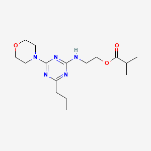 molecular formula C16H27N5O3 B15183513 Propanoic acid, 2-methyl-, 2-((4-(4-morpholinyl)-6-propyl-1,3,5-triazin-2-yl)amino)ethyl ester CAS No. 127375-09-1