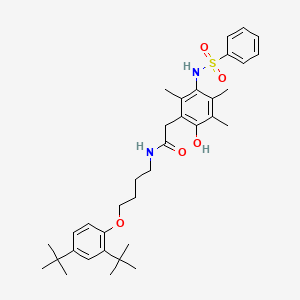 molecular formula C35H48N2O5S B15184265 N-(4-(2,4-Bis(tert-butyl)phenoxy)butyl)-2-(2-hydroxy-3,4,6-trimethyl-5-((phenylsulphonyl)amino)phenyl)acetamide CAS No. 93919-52-9