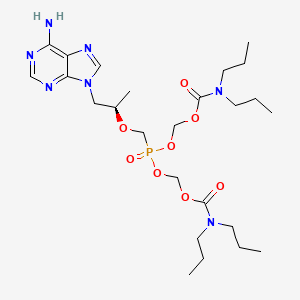 molecular formula C25H44N7O8P B15184339 Carbamic acid, dipropyl-, (((2-(6-amino-9H-purin-9-yl)-1-methylethoxy)methyl)phosphinylidene)bis(oxymethylene) ester, (R)- CAS No. 201341-11-9