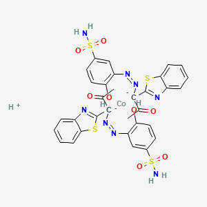 molecular formula C32H27CoN8O8S4- B15184639 Hydrogen bis(3-((1-(benzothiazol-2-yl)-2-oxopropyl)azo)-4-hydroxybenzenesulphonamidato(2-))cobaltate(1-) CAS No. 83249-73-4