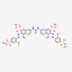 molecular formula C35H24N6Na4O17S4 B15184655 Tetrasodium 7,7'-(carbonyldiimino)bis(4-hydroxy-3-((2-methoxy-4-sulphonatophenyl)azo)naphthalene-2-sulphonate) CAS No. 56878-32-1