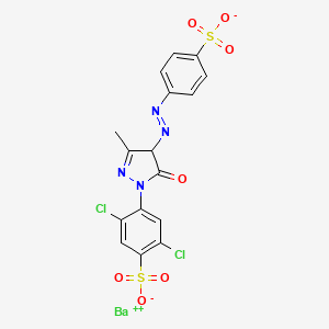 molecular formula C16H10BaCl2N4O7S2 B15185345 Barium 2,5-dichloro-4-(4,5-dihydro-3-methyl-5-oxo-4-((4-sulphonatophenyl)azo)-1H-pyrazol-1-yl)benzenesulphonate CAS No. 84681-81-2