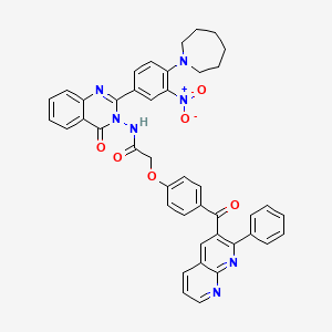molecular formula C43H35N7O6 B15185747 Acetamide, N-(2-(4-(hexahydro-1H-azepin-1-yl)-3-nitrophenyl)-4-oxo-3(4H)-quinazolinyl)-2-((4-(2-phenyl-1,8-naphthyridin-3-yl)carbonyl)phenoxy)- CAS No. 136603-31-1