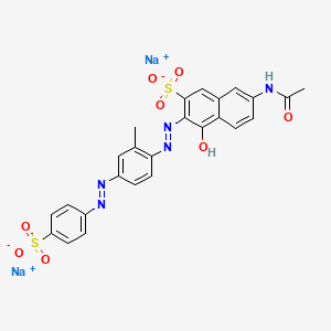 molecular formula C25H19N5Na2O8S2 B15185849 Disodium 7-(acetylamino)-4-hydroxy-3-((2-methyl-4-((4-sulphonatophenyl)azo)phenyl)azo)naphthalene-2-sulphonate CAS No. 94023-14-0