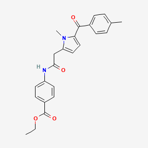 molecular formula C24H24N2O4 B15186334 Benzoic acid, 4-(((1-methyl-5-(4-methylbenzoyl)-1H-pyrrol-2-yl)acetyl)amino)-, ethyl ester CAS No. 87344-11-4