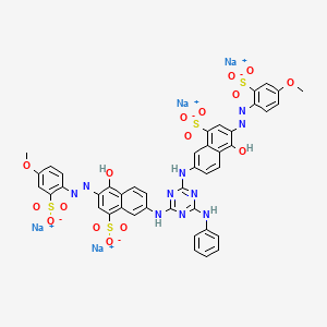 molecular formula C43H30N10Na4O16S4 B15186610 Tetrasodium 7,7'-((6-(phenylamino)-1,3,5-triazine-2,4-diyl)diimino)bis(4-hydroxy-3-((4-methoxy-2-sulphonatophenyl)azo)naphthalene-1-sulphonate) CAS No. 42972-25-8