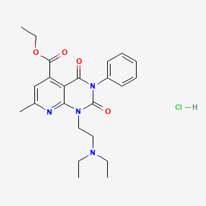 molecular formula C23H29ClN4O4 B15186647 Pyrido(2,3-d)pyrimidine-5-carboxylic acid, 1,2,3,4-tetrahydro-1-(2-(diethylamino)ethyl)-2,4-dioxo-7-methyl-3-phenyl-, ethyl ester, monohydrochloride CAS No. 131448-15-2