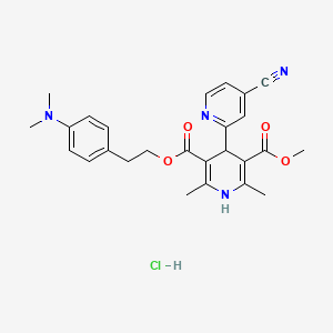 molecular formula C26H29ClN4O4 B15186672 (2,4'-Bipyridine)-3',5'-dicarboxylic acid, 1',4'-dihydro-4-cyano-2',6'-dimethyl-, 2-(4-(dimethylamino)phenyl)ethyl methyl ester, monohydrochloride CAS No. 116308-44-2