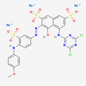 molecular formula C26H16Cl2N7Na3O11S3 B15186702 Trisodium 5-((4,6-dichloro-1,3,5-triazin-2-yl)amino)-4-hydroxy-3-((4-((4-methoxyphenyl)amino)-3-sulphonatophenyl)azo)naphthalene-2,7-disulphonate CAS No. 73398-42-2