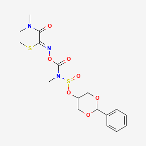 molecular formula C17H23N3O7S2 B15186725 Ethanimidothioic acid, 2-(dimethylamino)-N-(((methyl(((2-phenyl-1,3-dioxan-5-yl)oxy)sulfinyl)amino)carbonyl)oxy)-2-oxo-, methyl ester CAS No. 84603-47-4