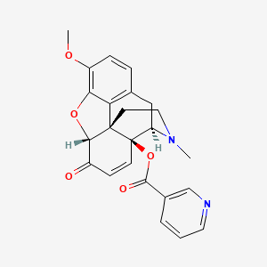 molecular formula C24H22N2O5 B15186796 [(4R,4aS,7aR,12bS)-9-methoxy-3-methyl-7-oxo-2,4,7a,13-tetrahydro-1H-4,12-methanobenzofuro[3,2-e]isoquinolin-4a-yl] pyridine-3-carboxylate CAS No. 104134-14-7