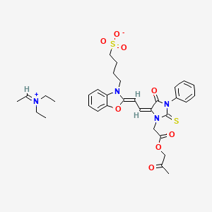 molecular formula C33H40N4O8S2 B15186847 Triethylammonium C-2-oxopropyl 4-oxo-3-phenyl-5-((3-(4-sulphonatobutyl)benzoxazol-2(3H)-ylidene)ethylidene)-2-thioxoimidazolidine-1-acetate CAS No. 84304-21-2