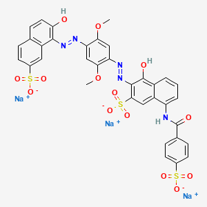 molecular formula C35H24N5Na3O14S3 B15186950 Trisodium 4-hydroxy-3-((4-((2-hydroxy-7-sulphonato-1-naphthyl)azo)-2,5-dimethoxyphenyl)azo)-8-((4-sulphonatobenzoyl)amino)naphthalene-2-sulphonate CAS No. 94248-92-7