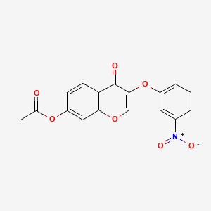 molecular formula C17H11NO7 B15186966 4H-1-Benzopyran-4-one, 7-(acetyloxy)-3-(3-nitrophenoxy)- CAS No. 137988-19-3