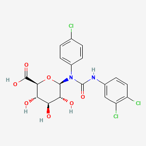 molecular formula C19H17Cl3N2O7 B15186971 beta-D-Glucopyranuronic acid, 1-((4-chlorophenyl)(((3,4-dichlorophenyl)amino)carbonyl)amino)-1-deoxy- CAS No. 67200-81-1
