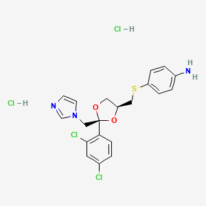 molecular formula C20H21Cl4N3O2S B15186989 cis-4-((2-(2,4-Dichlorophenyl)-2-(1H-imidazol-1-ylmethyl)-1,3-dioxolan-4-yl)methylthio)aniline dihydrochloride CAS No. 83929-39-9