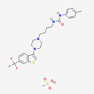 molecular formula C26H33F3N4O4S2 B15187027 methanesulfonic acid;1-(4-methylphenyl)-3-[4-[4-[6-(trifluoromethyl)-1-benzothiophen-3-yl]piperazin-1-yl]butyl]urea CAS No. 452917-22-5